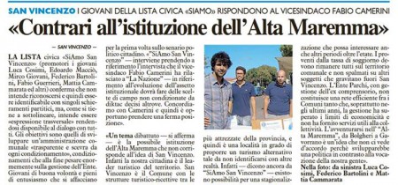 CONTRARI ALL'ISTITUZIONE DELL'ALTA MAREMMA